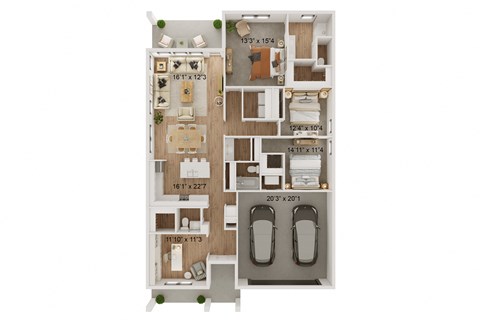 a floor plan of a 3 bedroom floor plan with two baths and a balcony